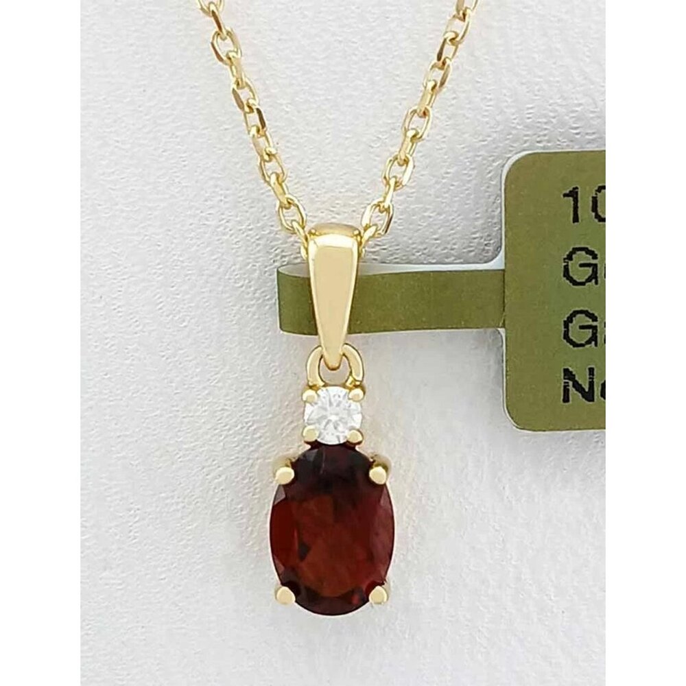 Genuine 0.85 Cts Garnet & Diamond Pendant Necklace 10k Gold